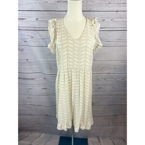 Michelle McDowell Ivory Beige Abstract Geometric Mini Dress Medium Ruffle Sleeve